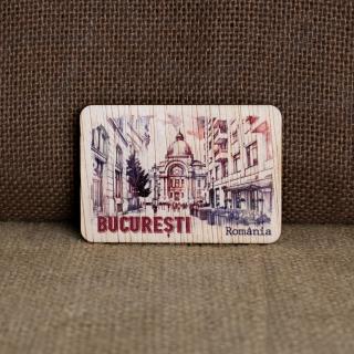 Magnet de frigider din lemn, Palatul CEC Bucuresti (vedere din Centrul Vechi)
