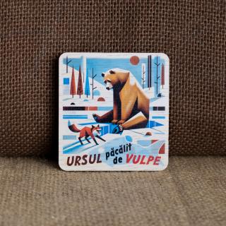 Magnet de frigider din lemn, Ursul pacalit de vulpe - Amintiri din Copilarie