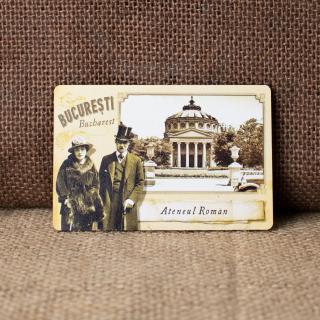 Magnet de frigider din lemn, vintage, Ateneul Roman, Calea Victoriei, Bucuresti