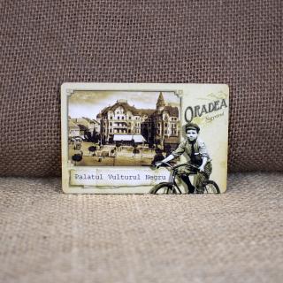 Magnet de frigider din lemn, vintage, Belle Epoque,   Palatul Vulturul Negru   Oradea