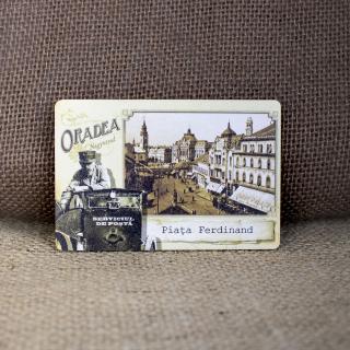 Magnet de frigider din lemn, vintage, Belle Epoque,   Piata Ferdinand   Oradea
