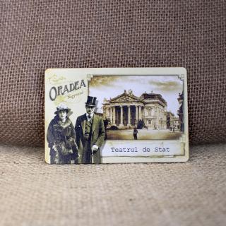 Magnet de frigider din lemn, vintage, Belle Epoque,   Teatrul Regina Maria   Oradea
