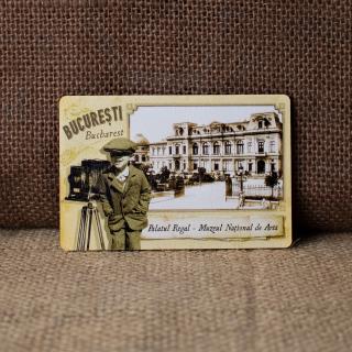 Magnet de frigider din lemn, vintage, Palatul regal, Calea Victoriei, Bucuresti