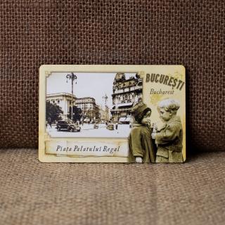 Magnet de frigider din lemn, vintage, Piata Palatului Regal, Calea Victoriei, Bucuresti