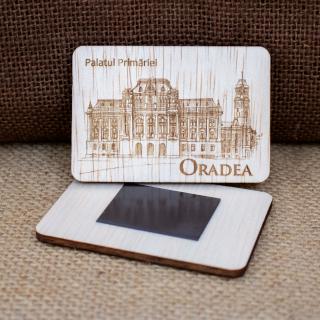 Magnet de frigider gravat   Palatul Primariei   Oradea, desen realizat manual