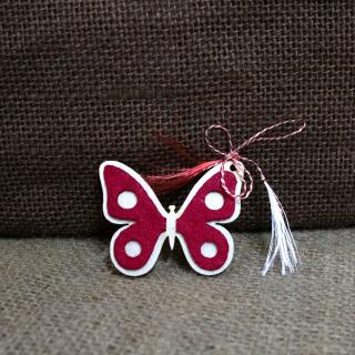 Martisor Personalizat Fluture, din lemn si fetru (culoare: rosu)