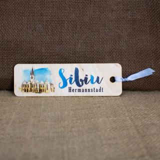 Semn De Carte suvenir, Din lemn, acuarela, Biserica Sfanta Maria, Sibiu