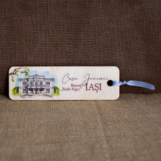 Semn de carte suvenir, din lemn, acuarela, Casa Junimii Iasi (Muzeul Vasile Pogor)