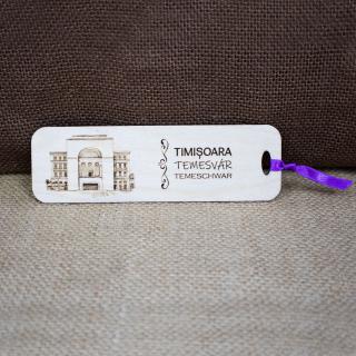 Semn de carte suvenir, din lemn, gravat,   Palatul Culturii Timisoara