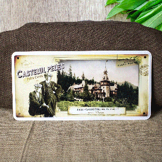 Tablou metalic decorativ suvenir, vintage, Castelul Peles - resedinta regala Sinaia