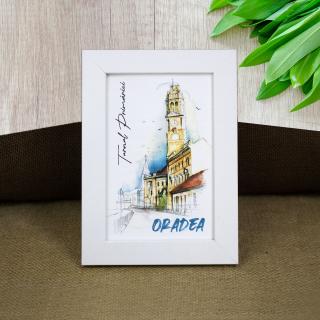 Tablou suvenir, acuarela, Turnul Primariei Oradea, dimensiune 10 x15 cm, rama inclusa