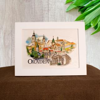 Tablou suvenir din lemn, acuarela, Oradea, dimensiune 13 x18 cm, rama inclusa