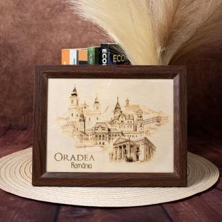 Tablou suvenir din lemn, gravat, Oradea, dimensiune 13 x 18 cm, rama inclusa
