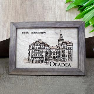 Tablou suvenir din lemn, gravat, Palatul Vulturul Negru, dimensiune 10 x15 cm, rama inclusa