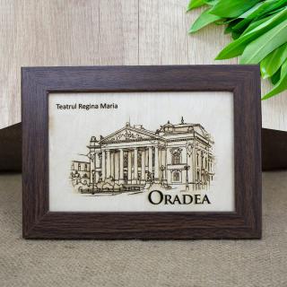 Tablou suvenir din lemn, gravat,    Teatrul Regina Maria   dimensiune 10 x 15 cm, rama inclusa