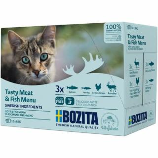 Hrana Umeda pentru pisici Bozita  , multi aroma, vita, pasare, somon, 12 x 85 gr