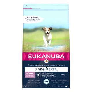 Hrana uscata Caini EUKANUBA Grain Free Puppy Small Medium Breed Ocean Fish 3 kg