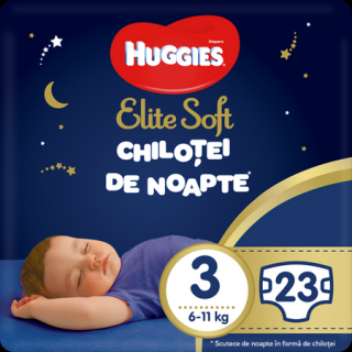 Scutece chilotel Huggies Elite Soft Overnight,Nr.3,6-11 kg,23 buc