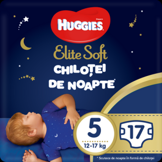 Scutece chilotel Huggies Elite Soft Overnight,Nr.5, 12-17 kg, 17 buc