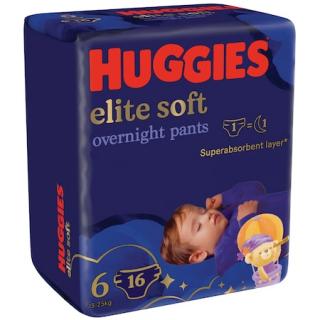 Scutece chilotel Huggies Elite Soft Overnight,Nr.6, 15-25 kg, 16 buc
