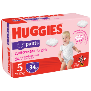 Scutece chilotel Huggies Pants, Girl, Marimea 5, 12-17 kg, 34 bucati