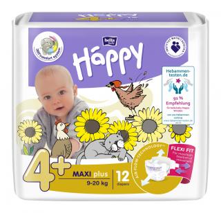 Scutece copii Happy Maxi Plus, Marimea 4+, 9-20 kg, 12 bucati