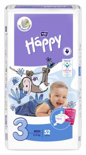 Scutece copii Happy, Midi, Marimea 3, 5-9 kg, 52 bucati