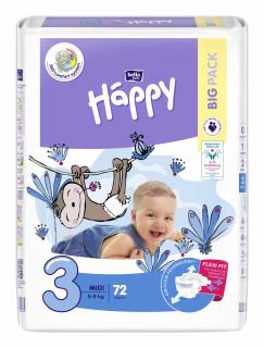 Scutece copii Happy, Midi, Marimea 3, 5-9 kg, 72 bucati