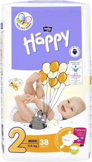 Scutece copii Happy, Mini, Marimea 2, 3-6 kg, 38 bucati