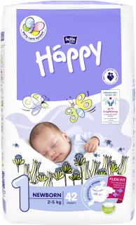 Scutece copii Happy, New Born, Marimea 1, 2-5kg, 42 bucati