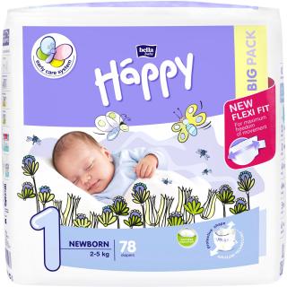 Scutece copii Happy, New Born, Marimea 1, 2-5kg, 78 bucati