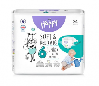 Scutece copii Happy Soft  Delicate Junior Extra,Nr.6,+15 kg,34 buc