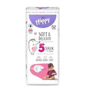 Scutece copii Happy Soft  Delicate Junior,Nr.5,11-18 kg,52 buc