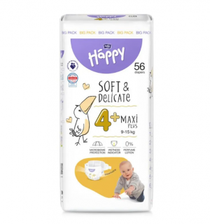 Scutece copii Happy Soft  Delicate Maxi Plus,Nr.4,9-15 kg,56 buc