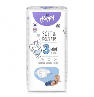 Scutece copii Happy Soft  Delicate Midi,Nr.3,5-9 kg,50 buc