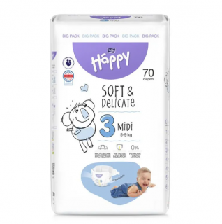 Scutece copii Happy Soft  Delicate Midi,Nr.3,5-9 kg,70 buc