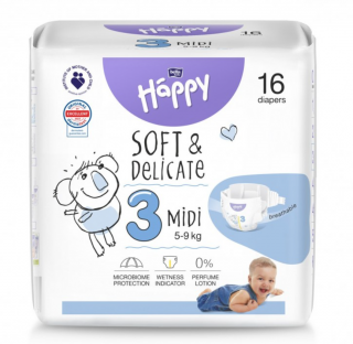 Scutece copii Happy Soft Delicate Midi, Nr3, 5-9 kg, 16 buc