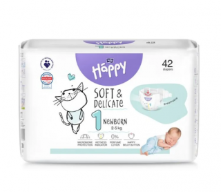 Scutece copii Happy Solf  Delicate New Born,Nr.1,2-5 kg, 42 buc