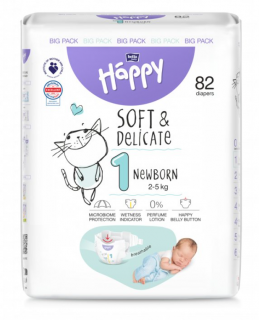 Scutece copii Happy Solf  Delicate New Born,Nr.1, 2-5 kg, 82 buc