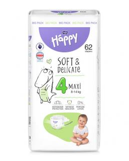 Scutece Happy Maxi, nr 4, 8-14kg, 62 buc