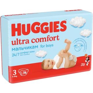 Scutece Huggies Ultra Comfort Mega UNISEX, Marimea 3, 5-9 kg, 78 bucati