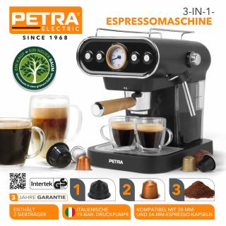 Espressor model Petra PT5108VDEEU7 3-in-1 Cafetiera tip Barista, Expressor, Compatibil cu capsule si cafea macinata