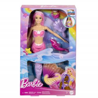 Barbie color change papusa sirena cu par roz mthrp97