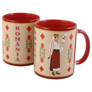 Cana ceramica Romania femeie in costum popular 330 ml