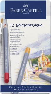 Creioane Colorate Aquarelle, 12 Culori, Goldfaber, Cutie Metalica, FC114612