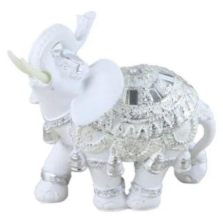 Figurina elefant din rasina aurie 12x11 cm alb 38331