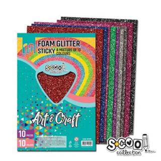 Hartie buretata, adeziva,glitter, 10 cul/set, 20x30cm sc1491