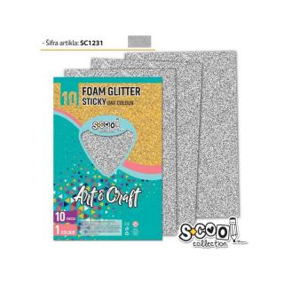 Hartie buretata adeziva glitter argintie sc1231/ coala