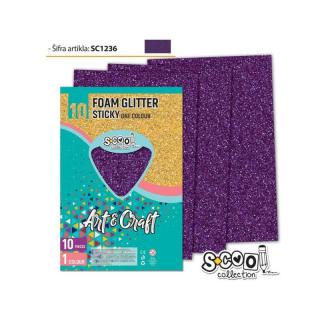 Hartie buretata adeziva glitter mov sc1236 / coala