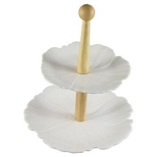 Platou etajat cu 2 nivele ceramica 22/17cm white flori 3316